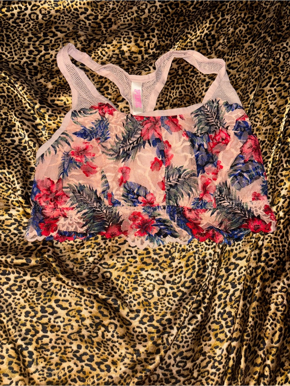 PINK Victoria's Secret Pink Floral Lace Mesh Bralette